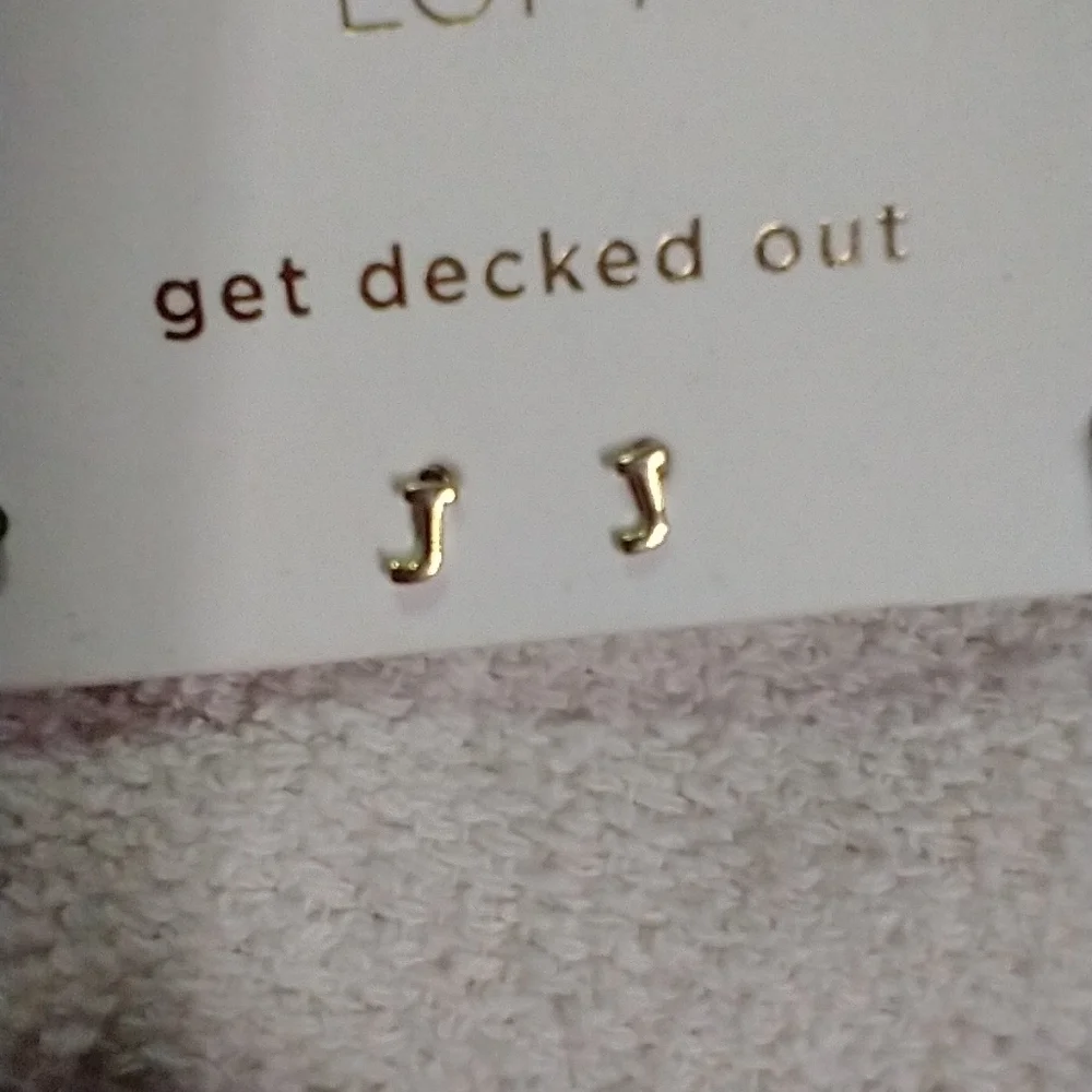 Loft 3 pairs earrings get decked out letter j cz cubic zirconia half hoop
